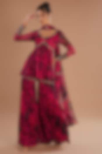 Carmine Pink Chiffon Sharara Set by Astha Narang