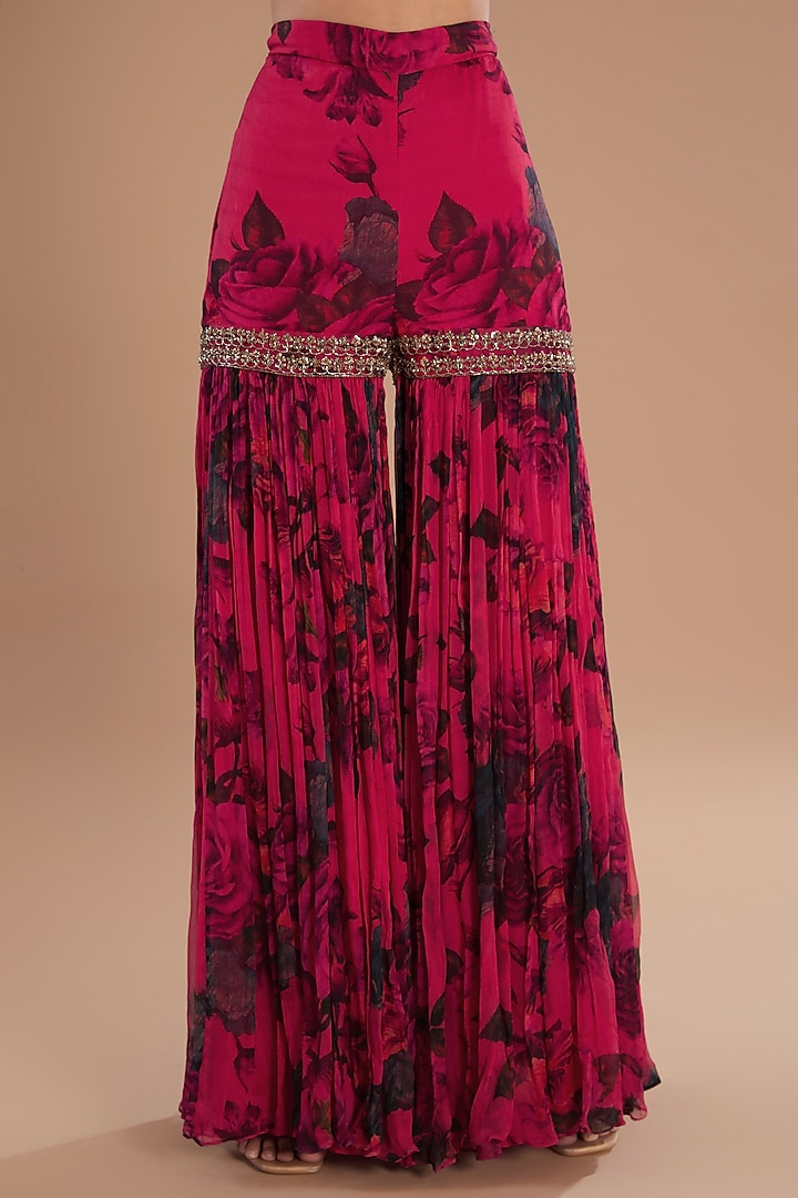 Carmine Pink Chiffon Wedding Sharara Set by Astha Narang at Pernia's Pop Up Shop
