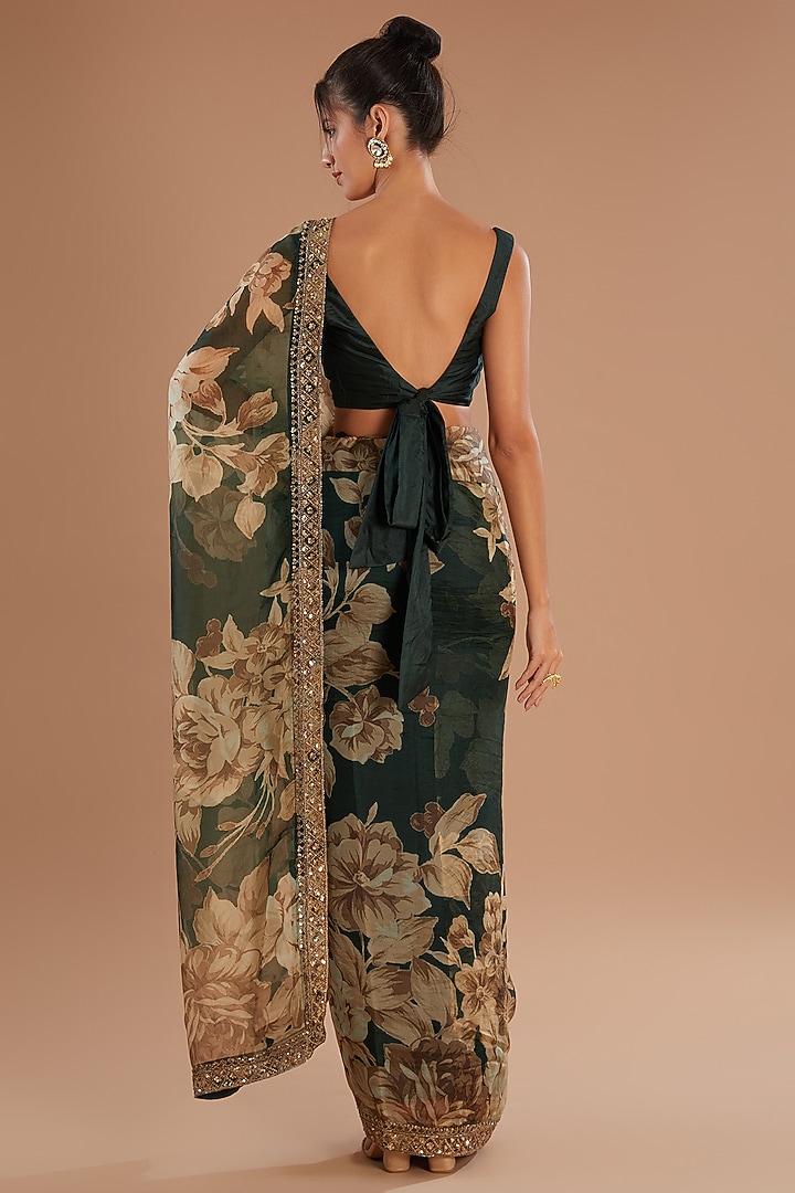 Teal Green Organza Floral Wedding Saree Set by Astha Narang at Pernia's Pop Up Shop