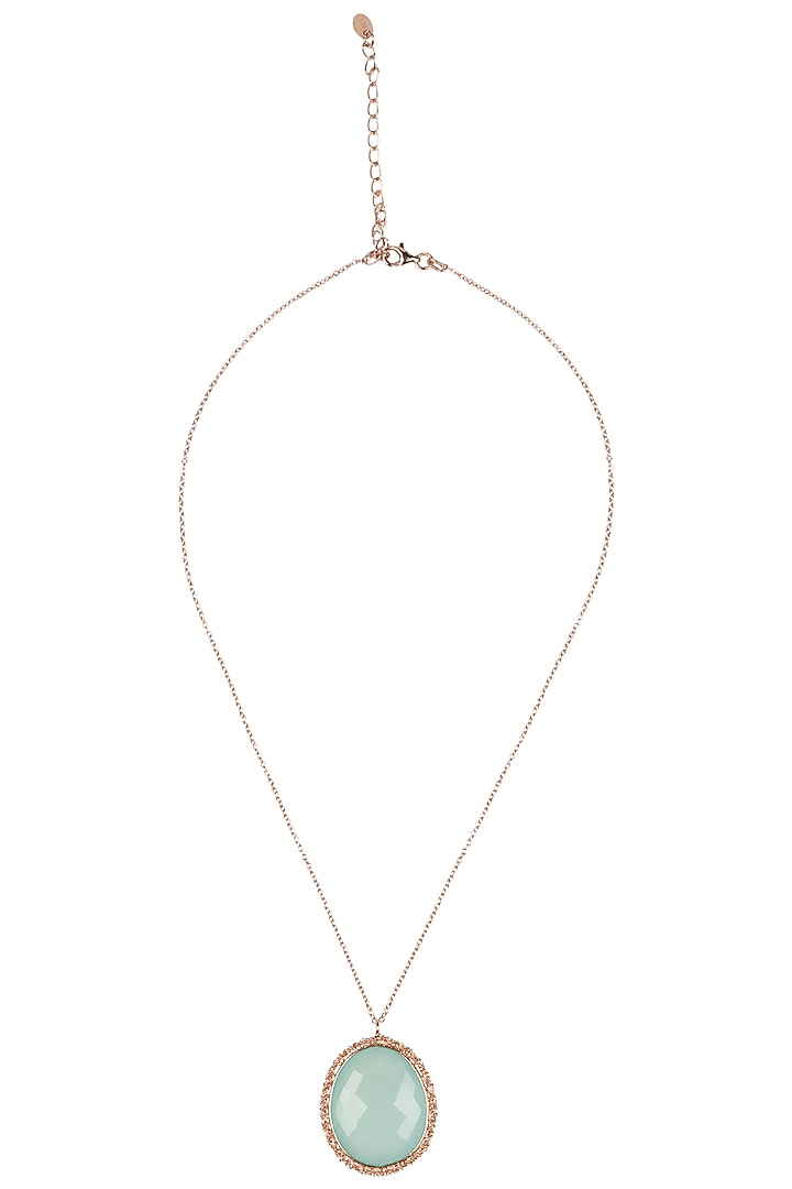 Rose gold finish aqua chalcedony pendant set available only at Pernia's Pop Up Shop.