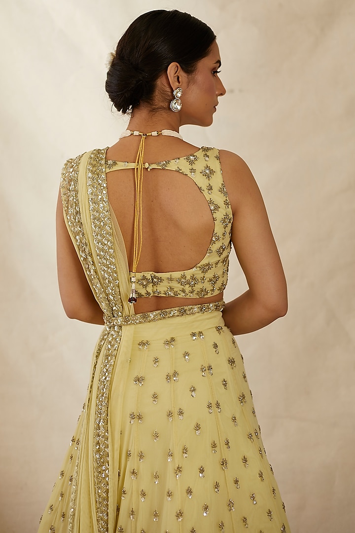 Yellow Net & Crepe Embroidered Wedding Lehenga Set by Astha Narang at Pernia's Pop Up Shop