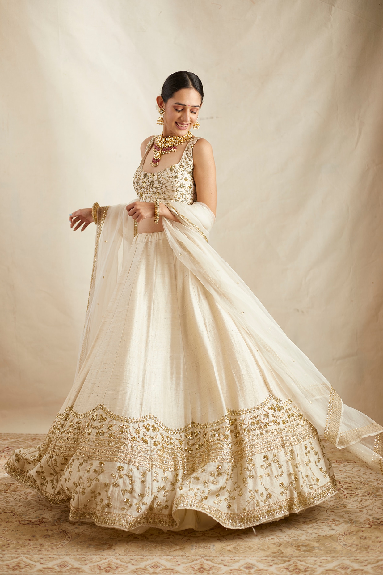 Buy Designer Sarees, Salwar Kameez, Kurtis & Tunic and Lehenga  Choli.Appealing Georgette & Silk Off White Lehenga Choli