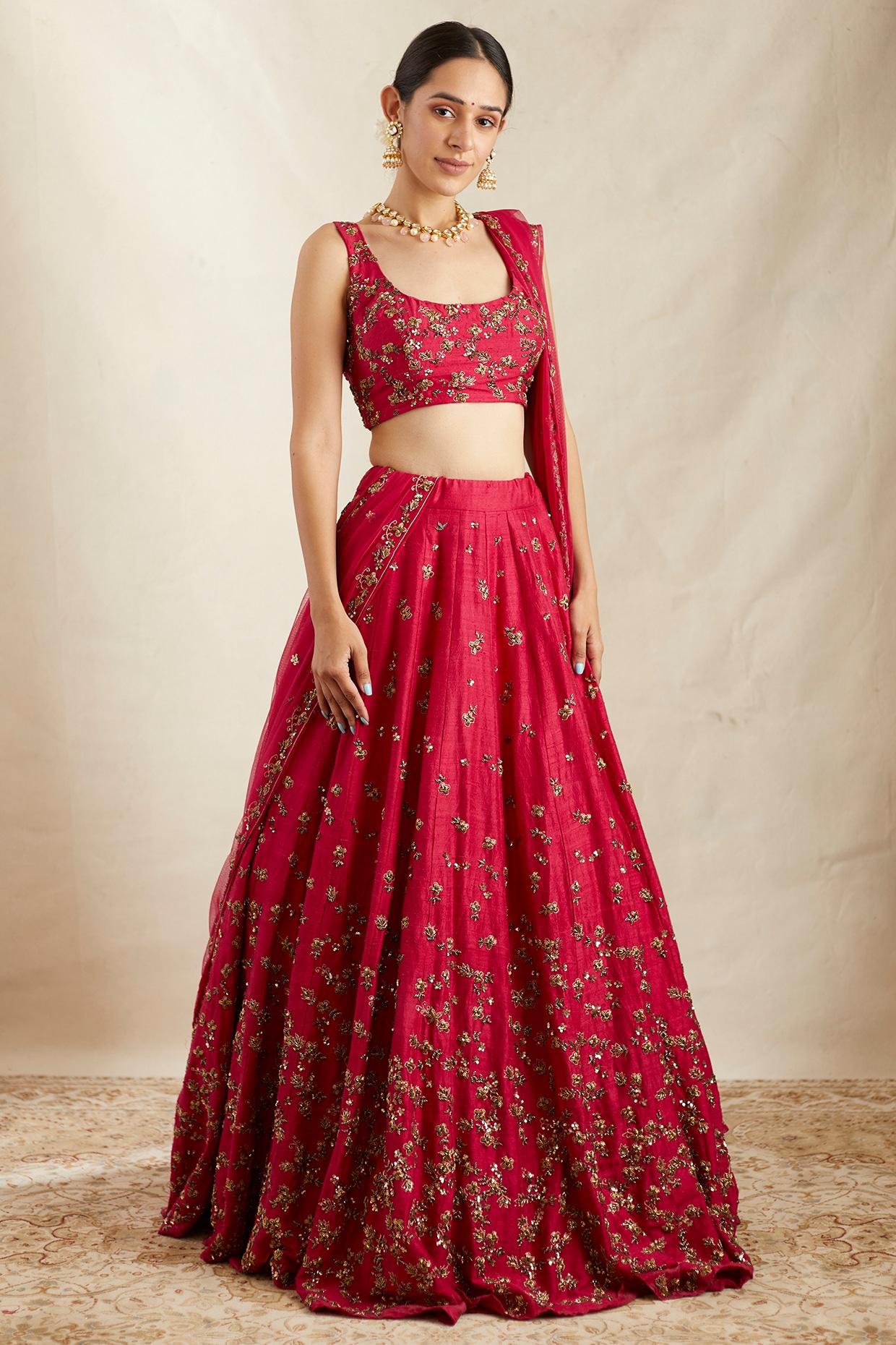 Scarlet Red Designer Heavy Embroidered Bridal Lehenga | Saira's Boutique
