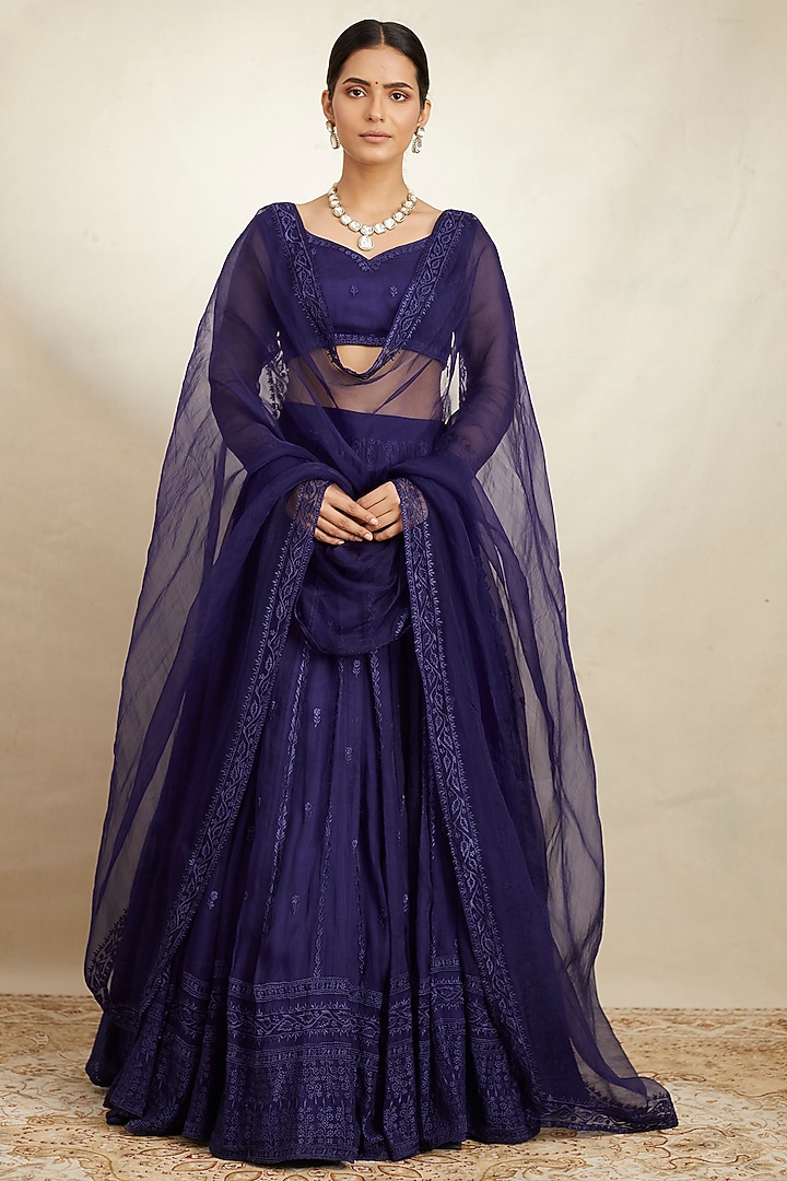 Purple Organza Silk Thread Embroidered Wedding Lehenga Set by Astha Narang at Pernia's Pop Up Shop