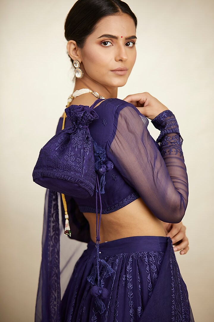 Purple Organza Silk Thread Embroidered Wedding Lehenga Set by Astha Narang at Pernia's Pop Up Shop