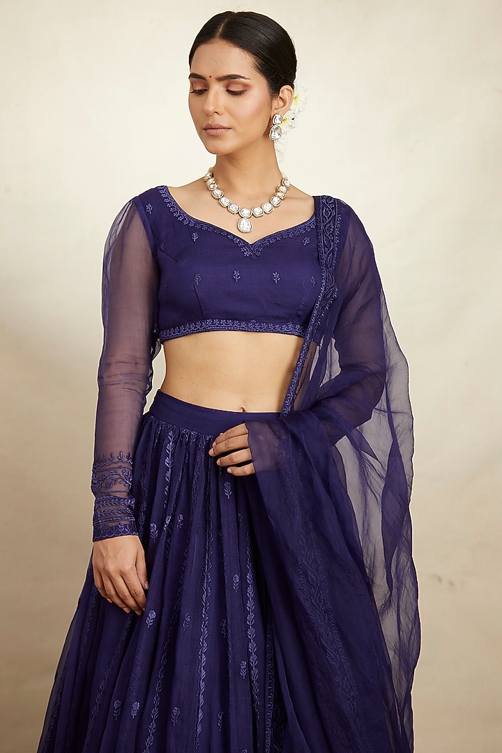 Purple Organza Silk Thread Embroidered Wedding Lehenga Set by Astha Narang at Pernia's Pop Up Shop