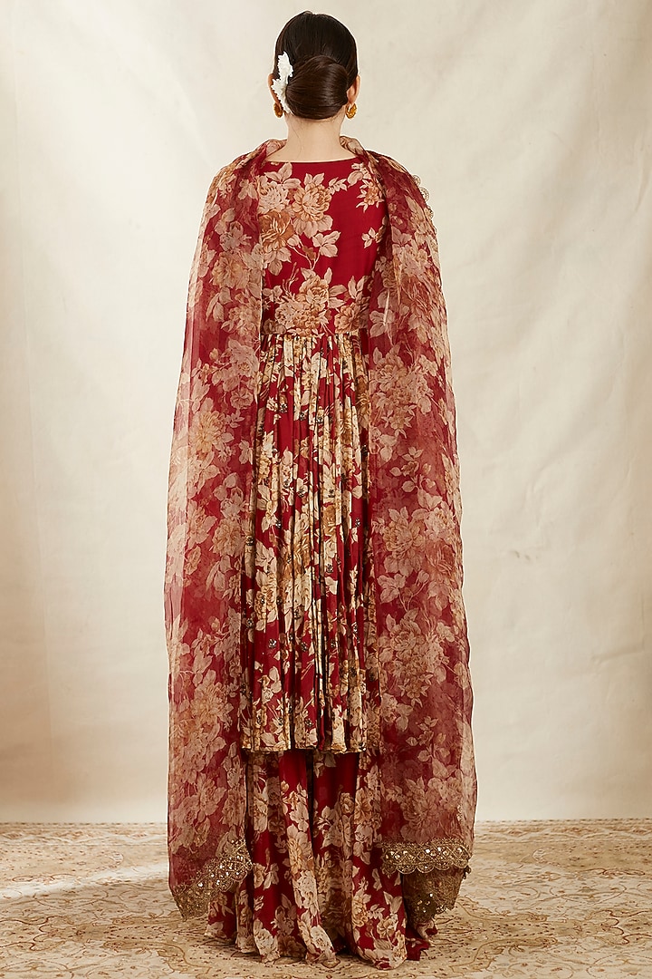 Red Printed Angrakha Kurta Set by Astha Narang at Pernia's Pop Up Shop