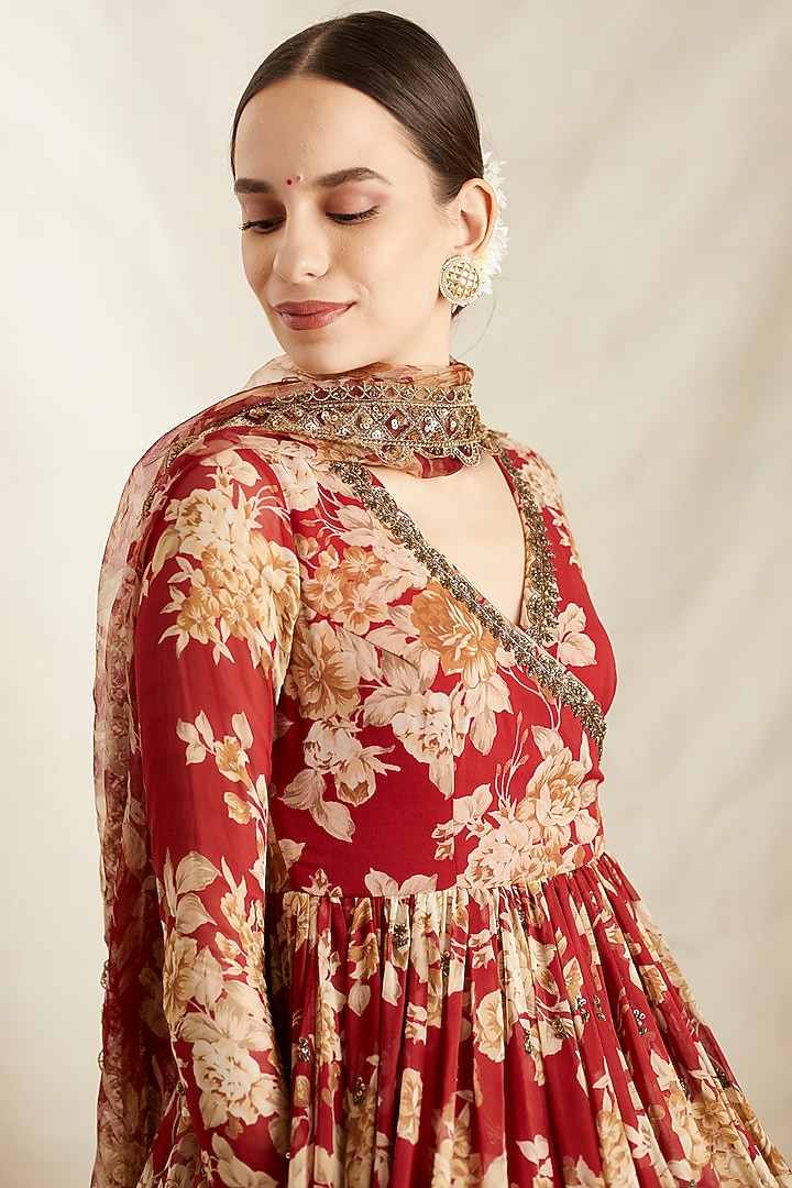 Red Printed Angrakha Kurta Set by Astha Narang at Pernia's Pop Up Shop