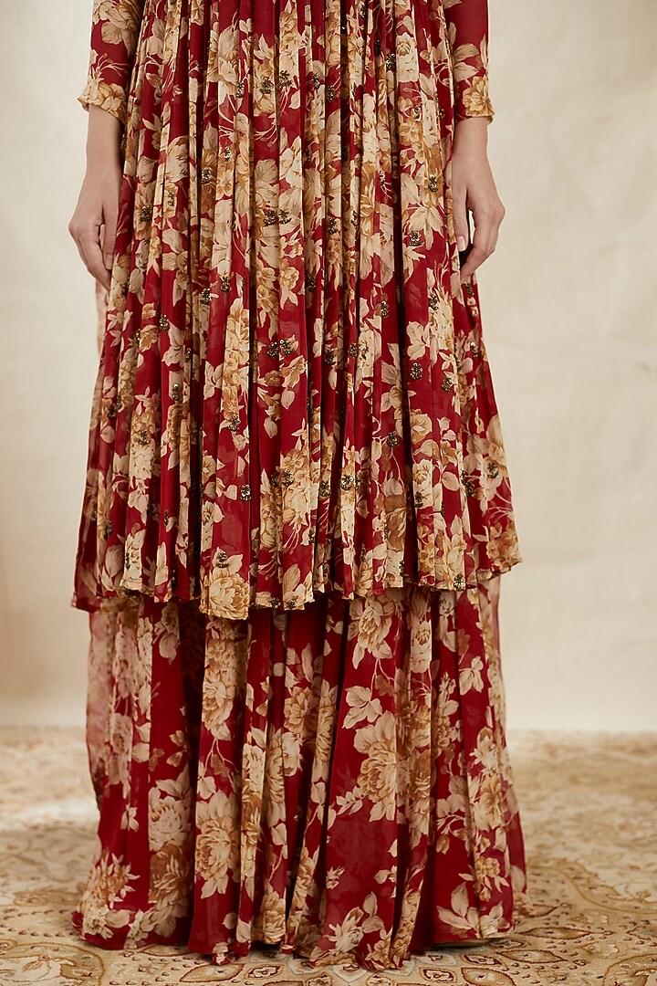Red Printed Angrakha Kurta Set by Astha Narang at Pernia's Pop Up Shop