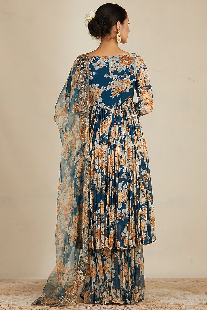 Teal Printed Wedding Anarkali Set by Astha Narang at Pernia's Pop Up Shop