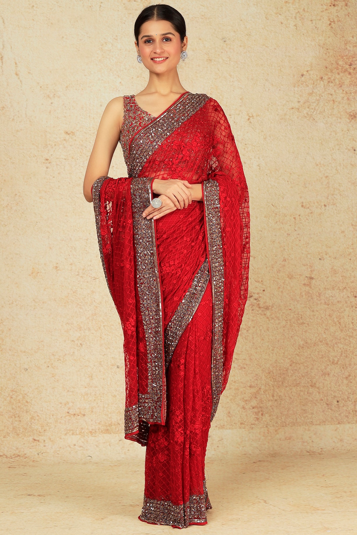 Red Embroidered Saree Set With Belt Design by Astha Narang at Pernia's Pop  Up Shop 2024