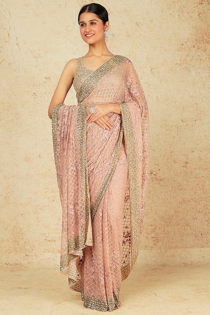 Blush Pink Embroidered Saree Set by Astha Narang