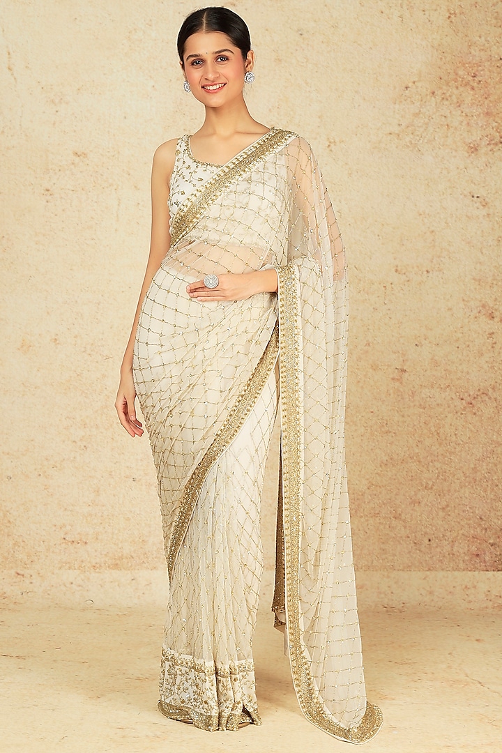 White Embroidered Saree Set by Astha Narang