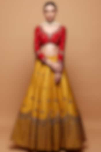 Mustard Raw Silk Lehenga Set by Astha Narang
