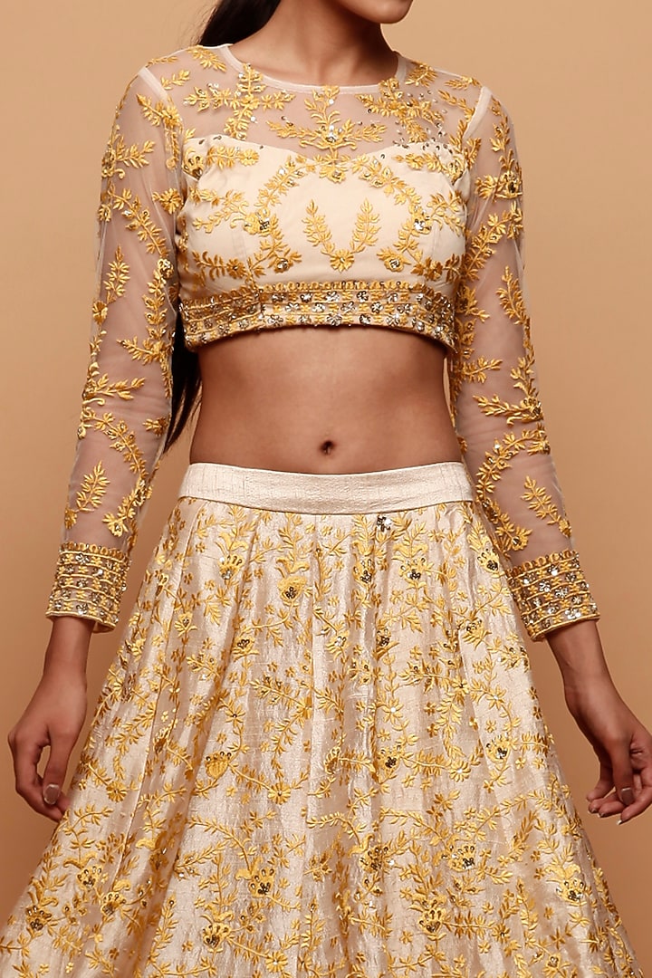 Cream Raw Silk Embroidered Wedding Lehenga Set by Astha Narang at Pernia's Pop Up Shop