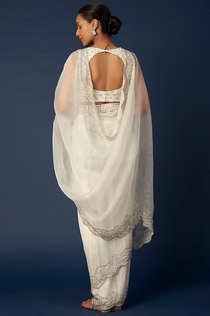 White Embroidered Wedding Saree Set by Astha Narang at Pernia's Pop Up Shop
