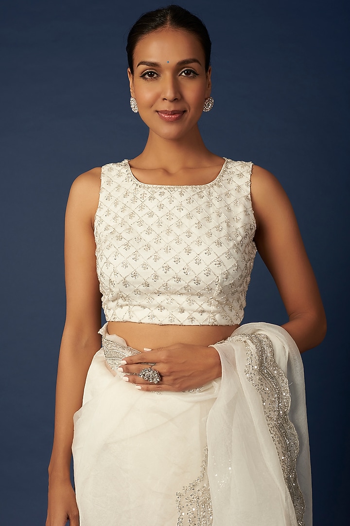 White Embroidered Wedding Saree Set by Astha Narang at Pernia's Pop Up Shop