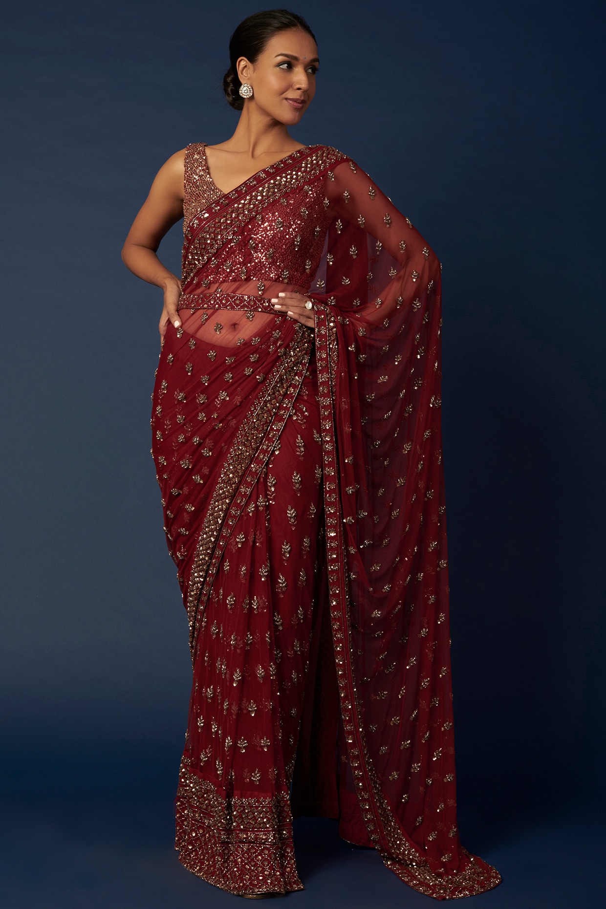 Silk Saree with blouse in Maroon colour 13414