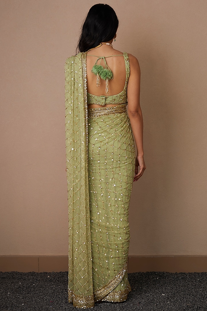 Mint Net Reception Saree Set by Astha Narang at Pernia's Pop Up Shop