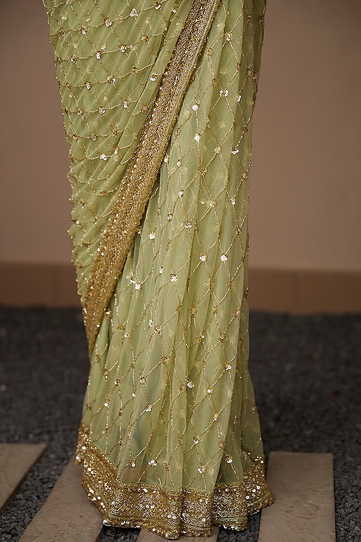 Mint Net Reception Saree Set by Astha Narang at Pernia's Pop Up Shop