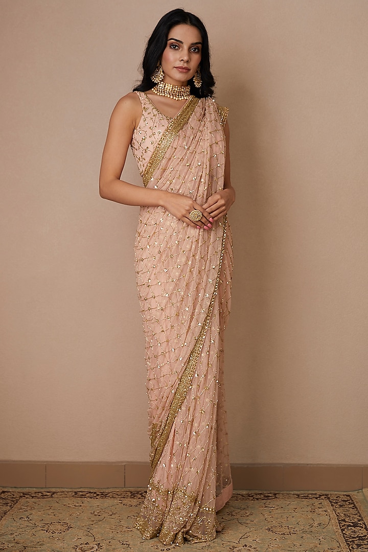 Blush Pink Net Saree Set by Astha Narang
