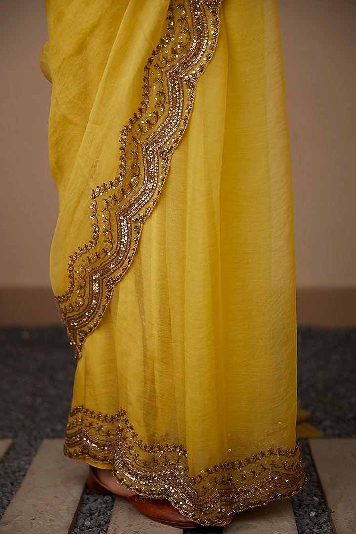 Yellow Silk Organza Wedding Saree Set by Astha Narang at Pernia's Pop Up Shop