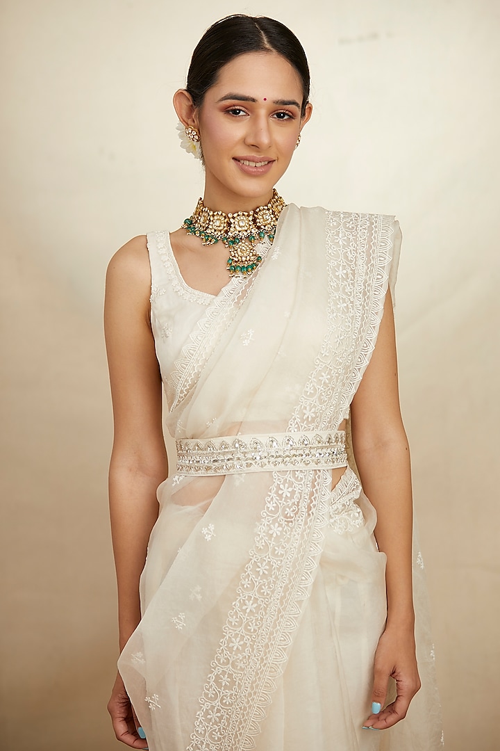 White Silk Organza Wedding Saree Set by Astha Narang at Pernia's Pop Up Shop