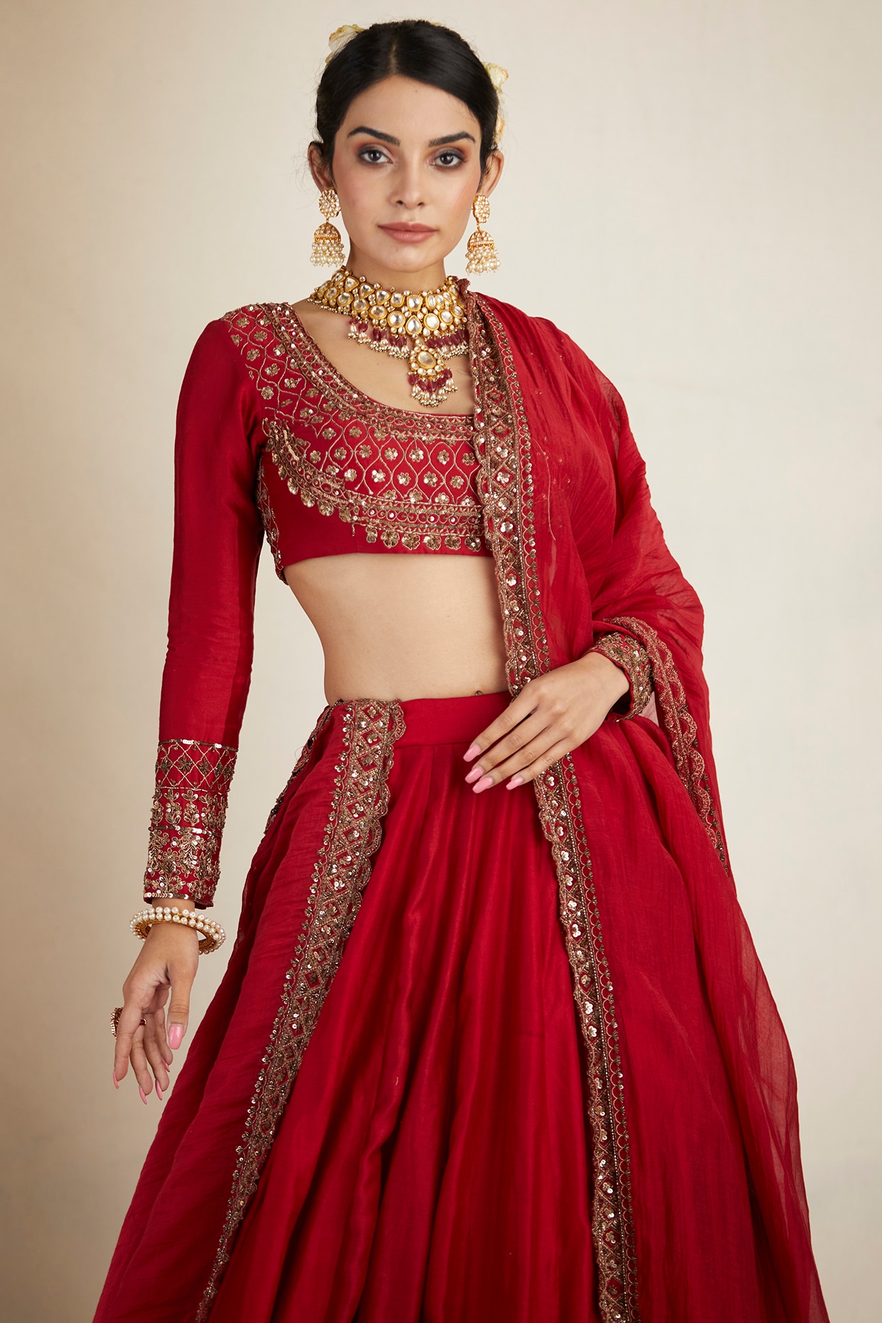 Buy Indi Inside Bhavini Red Semi-Stitched Lehenga with Unstitched Blouse &  Dupatta (Set of 3) online