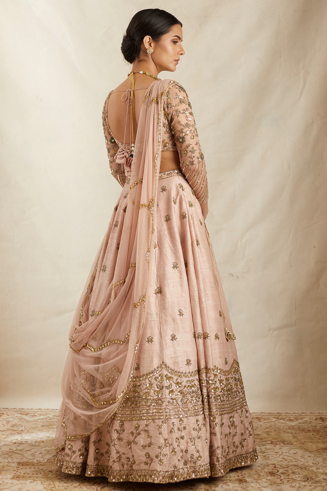 Golden Peach Punch Embroidered Lehenga Set