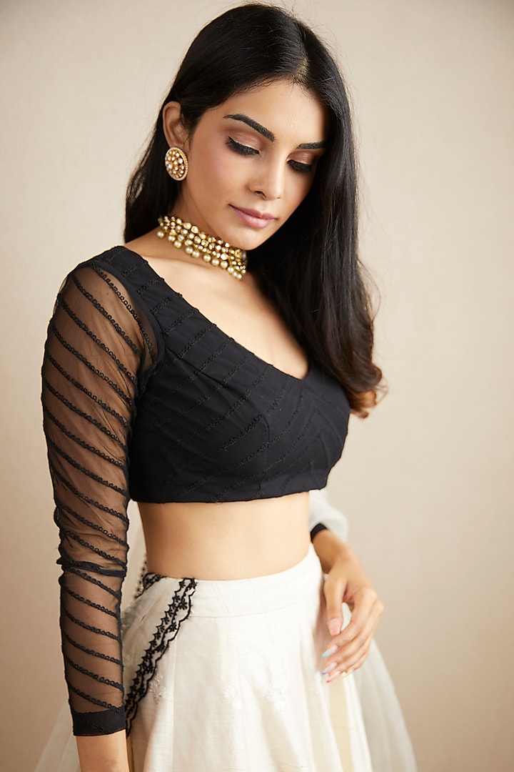 White Raw Silk & Net Thread Embroidered Wedding Lehenga Set by Astha Narang at Pernia's Pop Up Shop