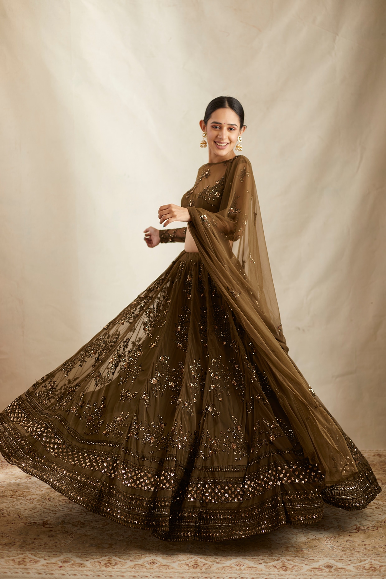 Net Fabric Designer Lehenga Choli Brown Colour