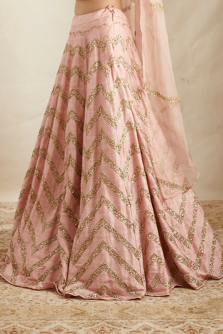Blush Pink Crepe & Net Embroidered Bridal Lehenga Set by Astha Narang at Pernia's Pop Up Shop