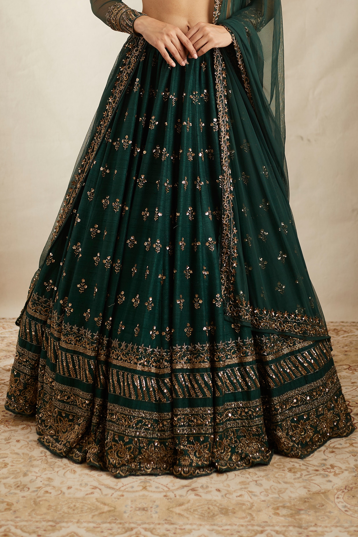 Buy Bollywood Model Emerald green sequins lehenga in UK, USA and Canada