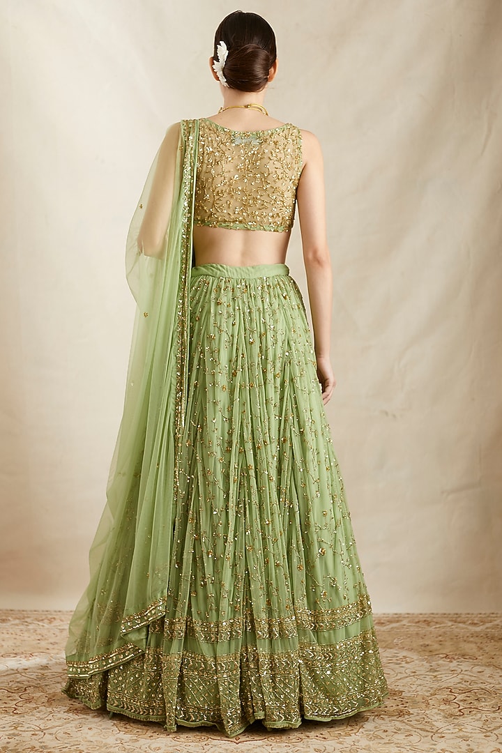 Mint Green Net Jaal Embroidered Wedding Lehenga Set by Astha Narang at Pernia's Pop Up Shop