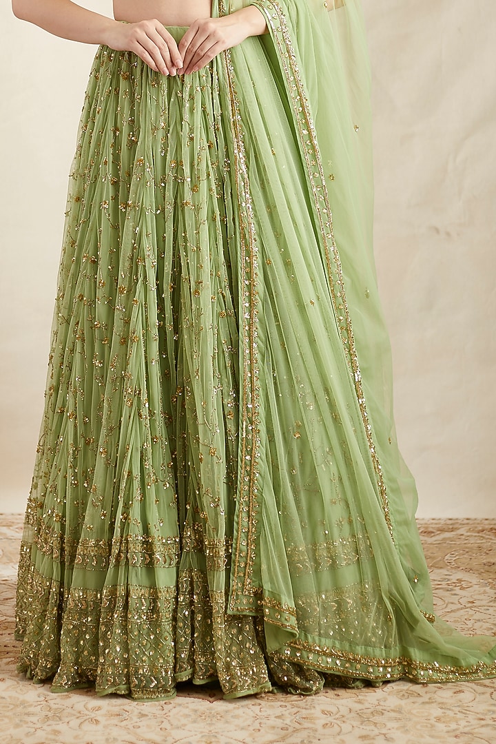 Mint Green Net Jaal Embroidered Wedding Lehenga Set by Astha Narang at Pernia's Pop Up Shop