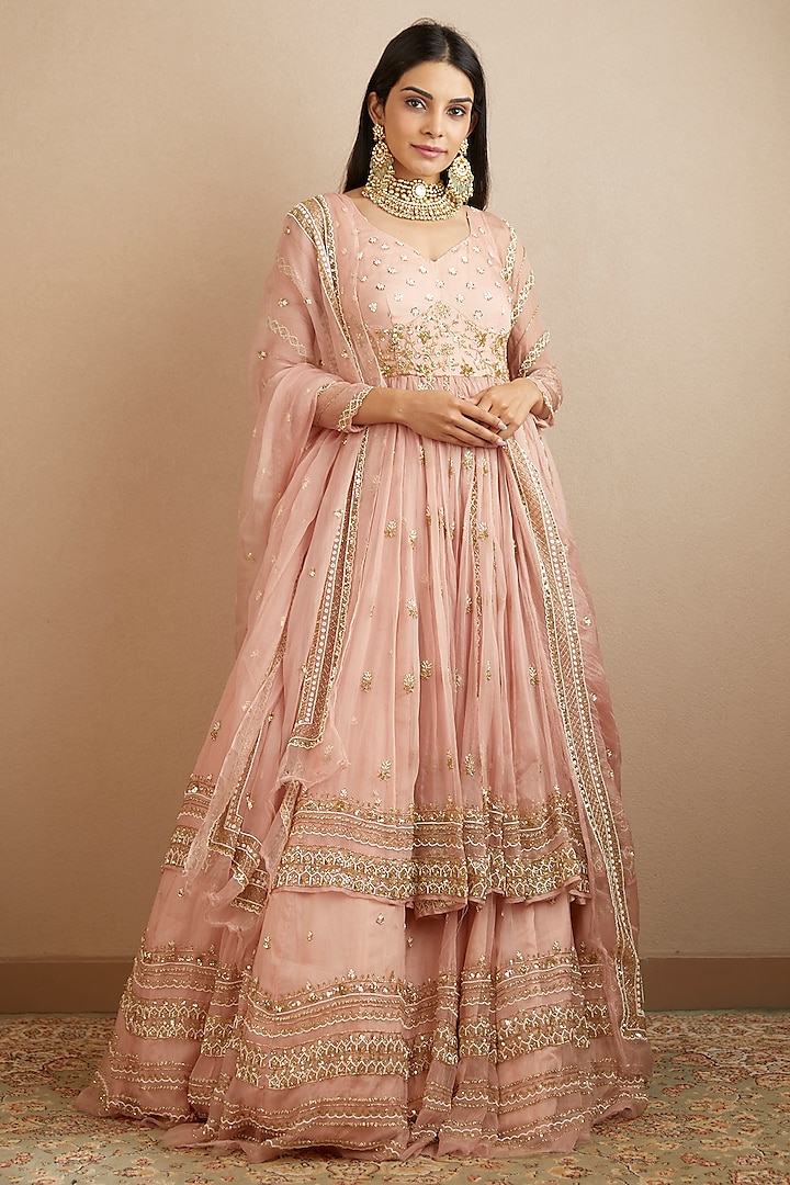 Blush Organza & Velvet Lehenga Set main image 0