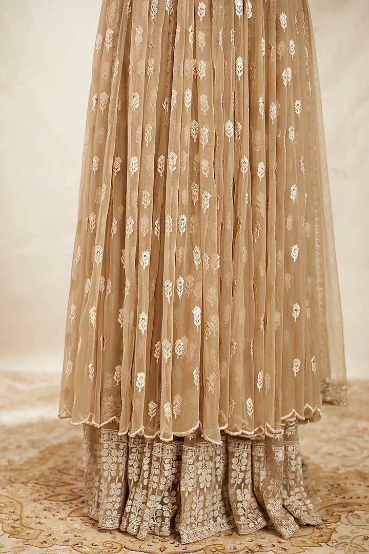 Beige & Cream Net Wedding Sharara Set by Astha Narang at Pernia's Pop Up Shop