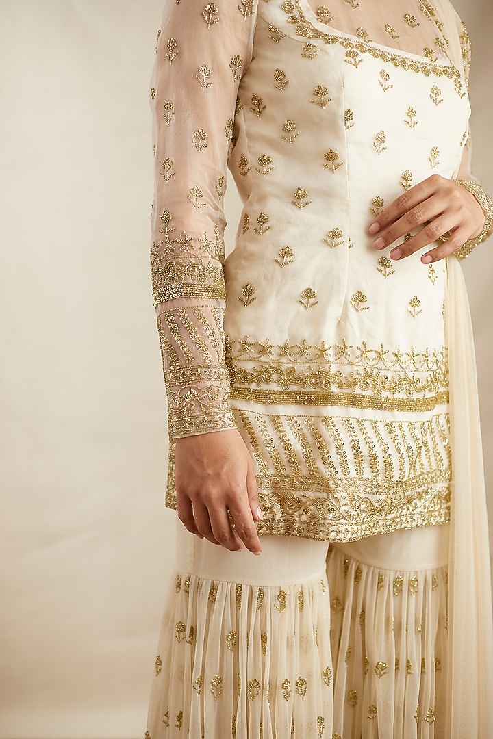 Off-White Net Bridal Sharara Set by Astha Narang at Pernia's Pop Up Shop