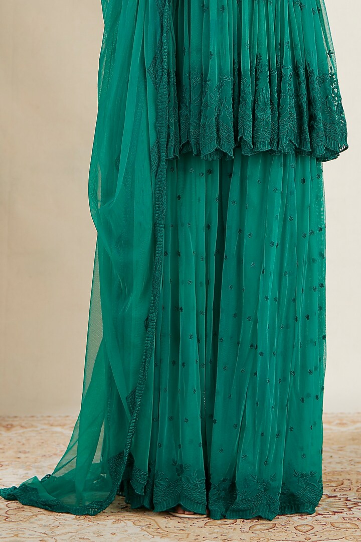 Teal Green Net Wedding Sharara Set by Astha Narang at Pernia's Pop Up Shop