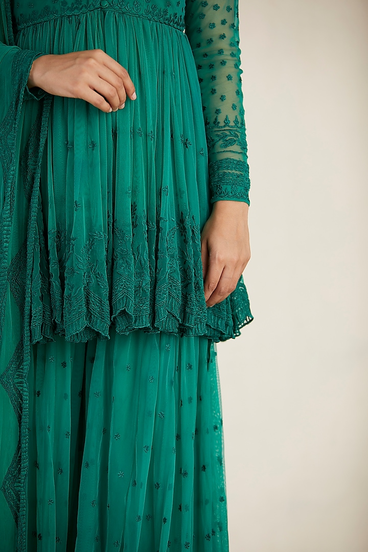 Teal Green Net Wedding Sharara Set by Astha Narang at Pernia's Pop Up Shop