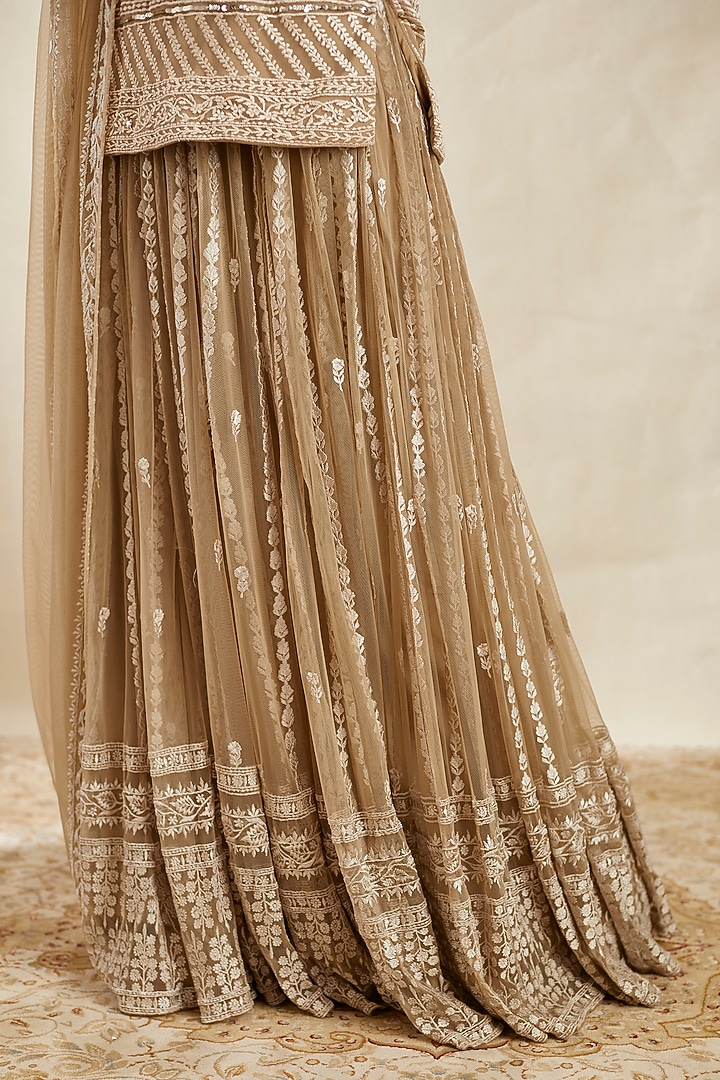 Beige & Cream Net Wedding Sharara Set by Astha Narang at Pernia's Pop Up Shop