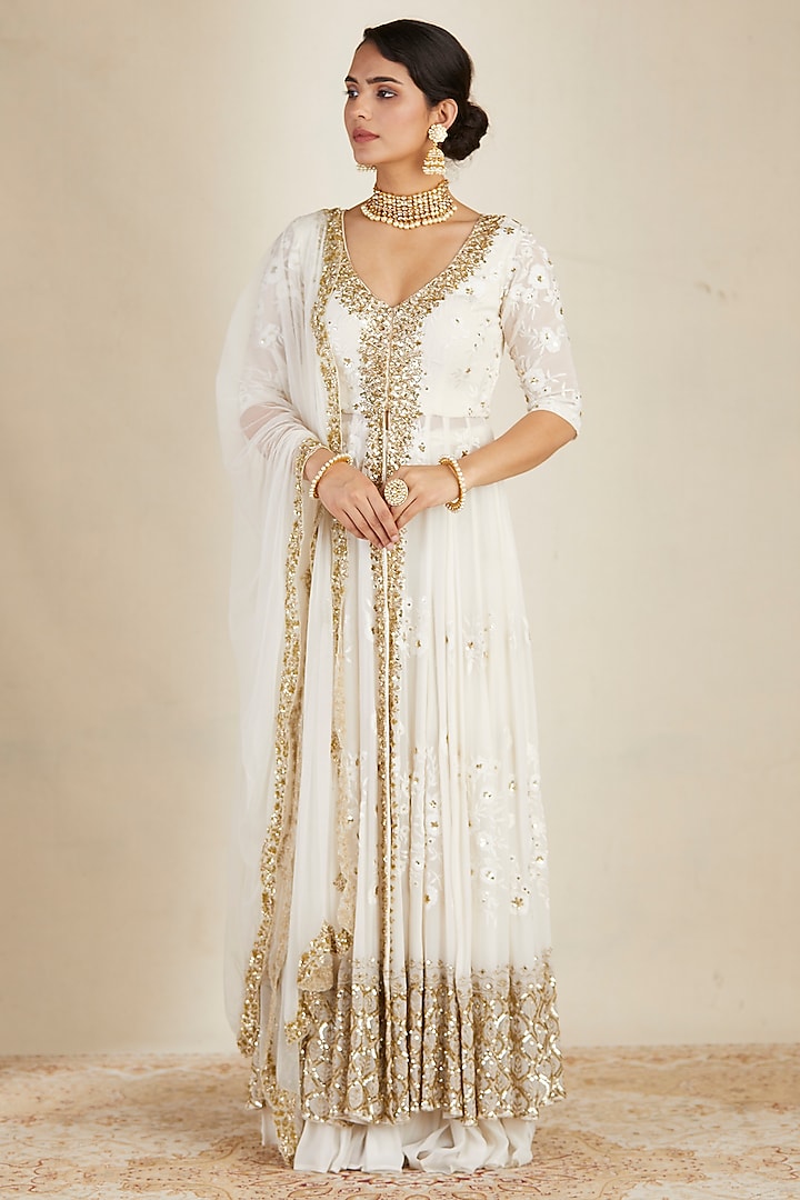 White Georgette Sharara Set by Astha Narang
