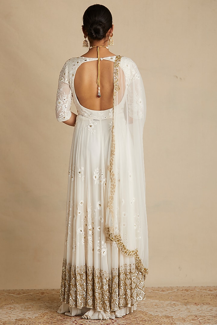 White Georgette Wedding Sharara Set by Astha Narang at Pernia's Pop Up Shop