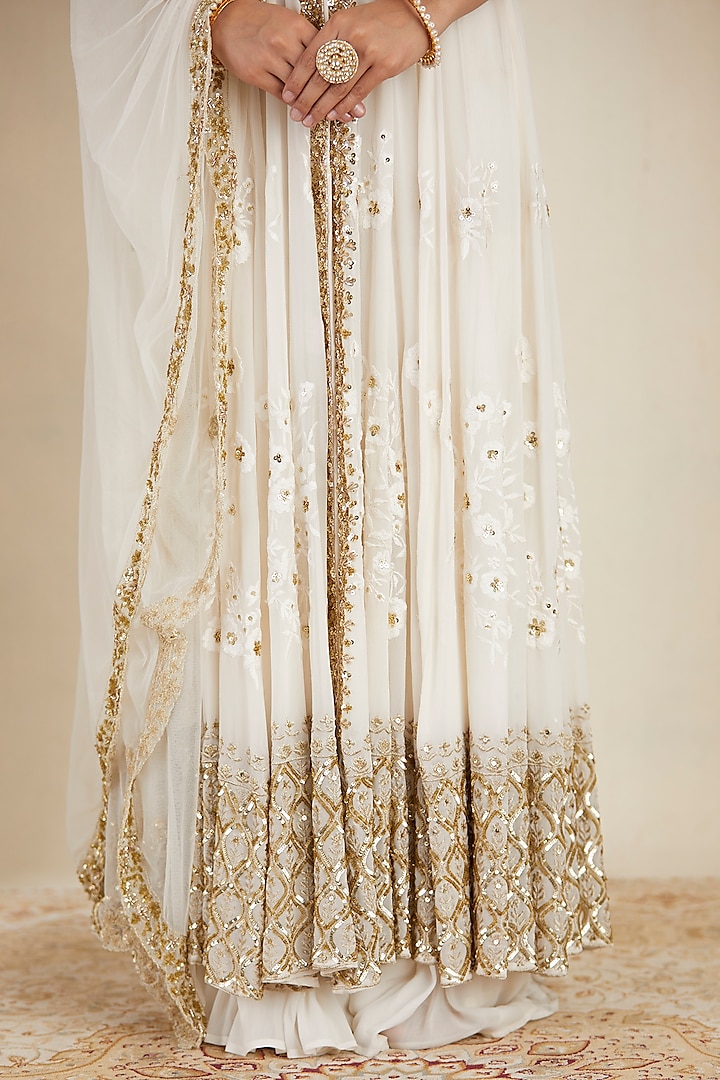 White Georgette Wedding Sharara Set by Astha Narang at Pernia's Pop Up Shop