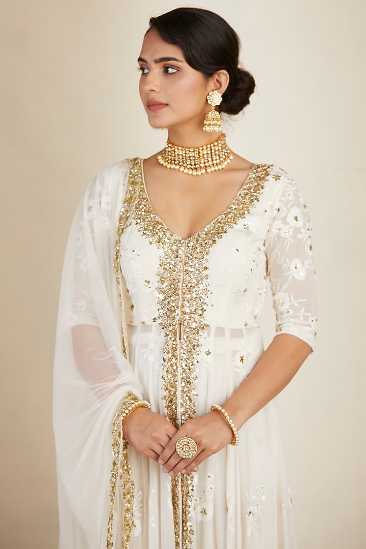 White Georgette Wedding Sharara Set by Astha Narang at Pernia's Pop Up Shop