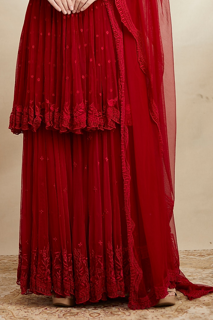 Caramine Pink Net Wedding Sharara Set by Astha Narang at Pernia's Pop Up Shop