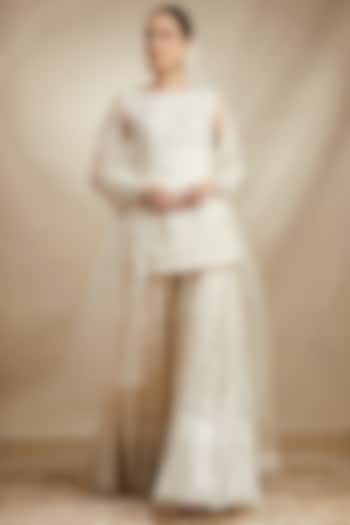 Off-White Organza Silk Bridal Sharara Set by Astha Narang at Pernia's Pop Up Shop