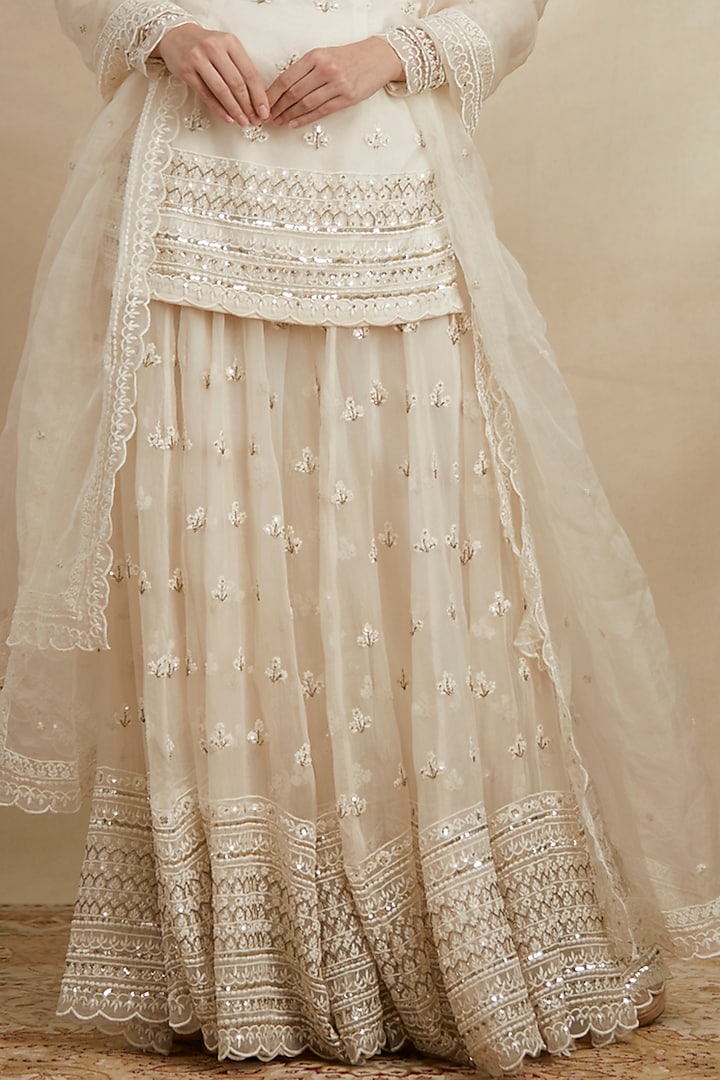 Off-White Organza Silk Bridal Sharara Set by Astha Narang at Pernia's Pop Up Shop