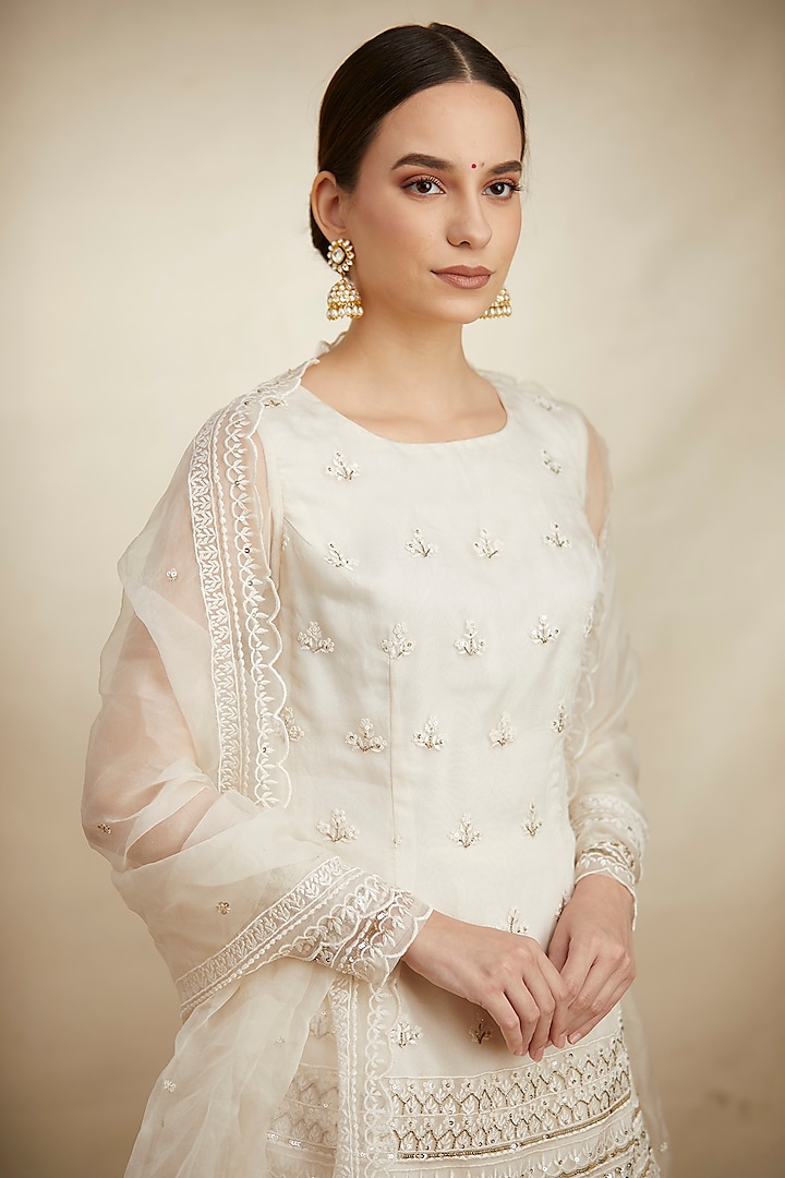 Off-White Organza Silk Bridal Sharara Set by Astha Narang at Pernia's Pop Up Shop