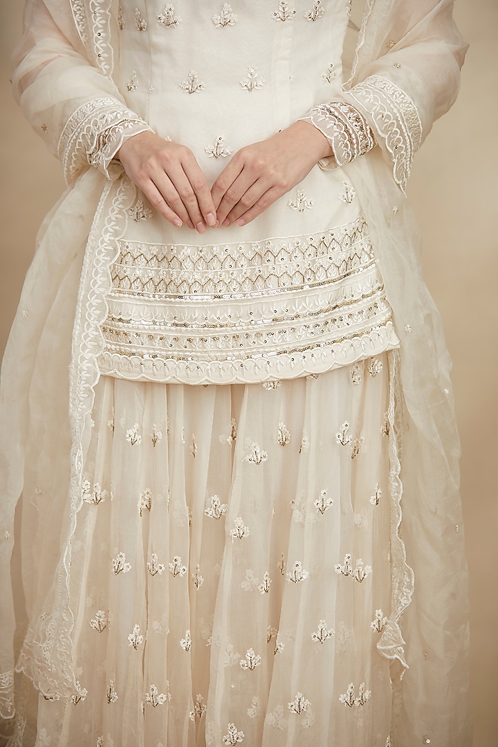 Off-White Organza Silk Bridal Sharara Set by Astha Narang at Pernia's Pop Up Shop